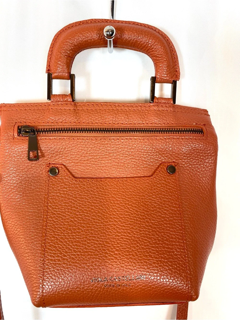 VIOLA CASTELLANI Orange Leather Convertible Handbag Crossbody Purse - Picture 3 of 10